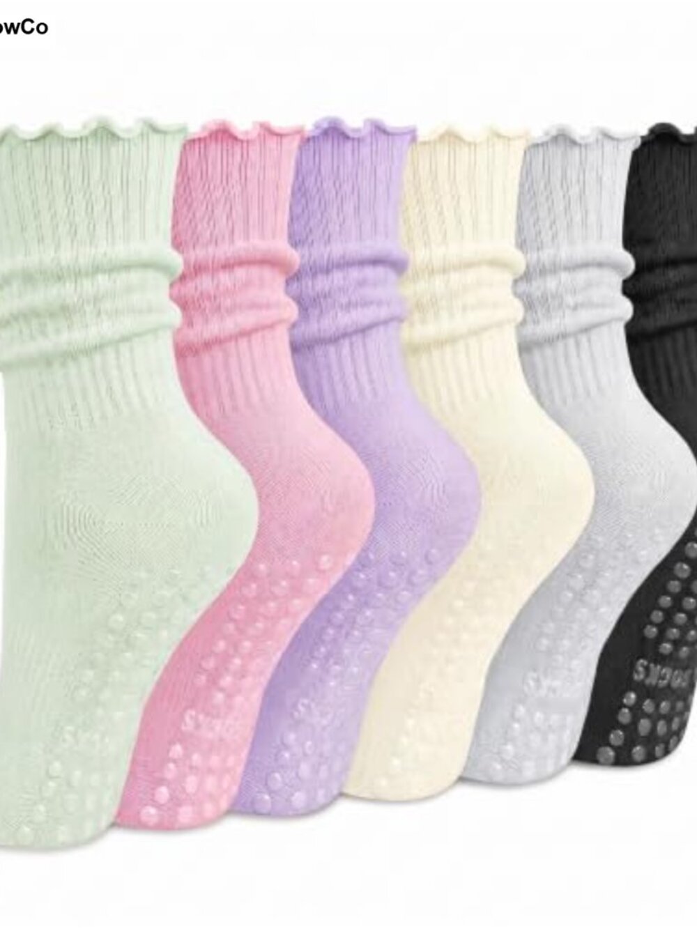 Womens Pilates Grip Socks Cotton Non-Slip Ruffle Crew Yoga Barre 6 Pairs